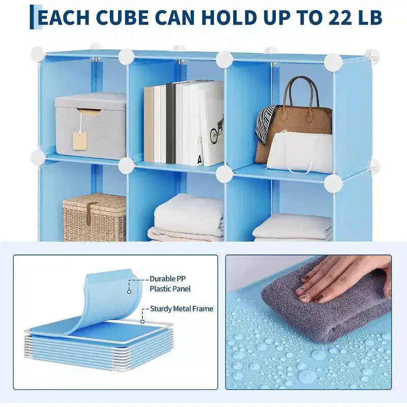 Organizzatore portaoggetti in PVC a 9 cubi, Scaffale modulare di facile montaggio per camera da letto e soggiorno, Blu