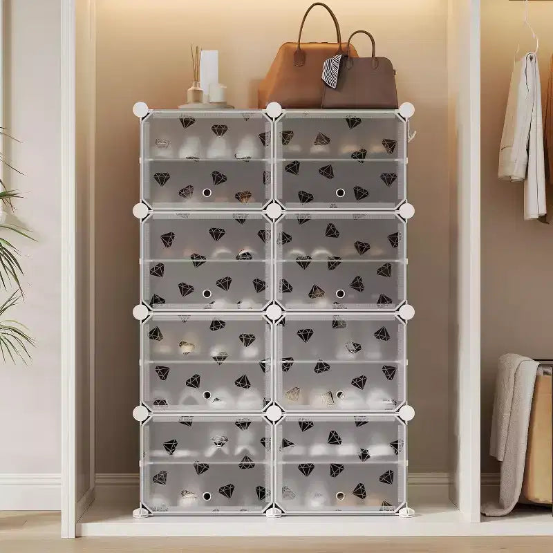 Scarpiera Staccabile a 8 Livelli, Organizzatore Espandibile da 32 Paia con Porta per Ingresso e Camera da Letto, Grigio