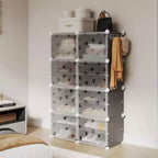Scarpiera Staccabile a 8 Livelli, Organizzatore Espandibile da 32 Paia con Porta per Ingresso e Camera da Letto, Grigio