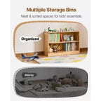 35 Libreria Montessori a 2 Livelli con Contenitore Giocattoli per Camera da Letto, Asilo Nido, Soggiorno, Ingresso, Scuola Materna, Marrone