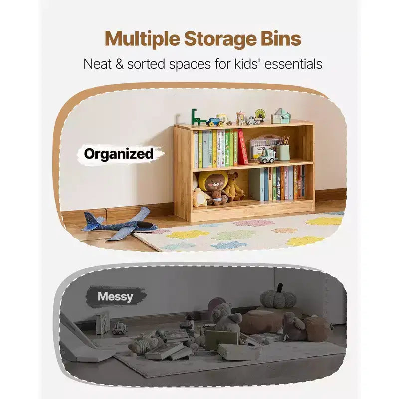 35 Libreria Montessori a 2 Livelli con Contenitore Giocattoli per Camera da Letto, Asilo Nido, Soggiorno, Ingresso, Scuola Materna, Marrone