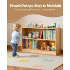 35 Libreria Montessori a 2 Livelli con Contenitore Giocattoli per Camera da Letto, Asilo Nido, Soggiorno, Ingresso, Scuola Materna, Marrone