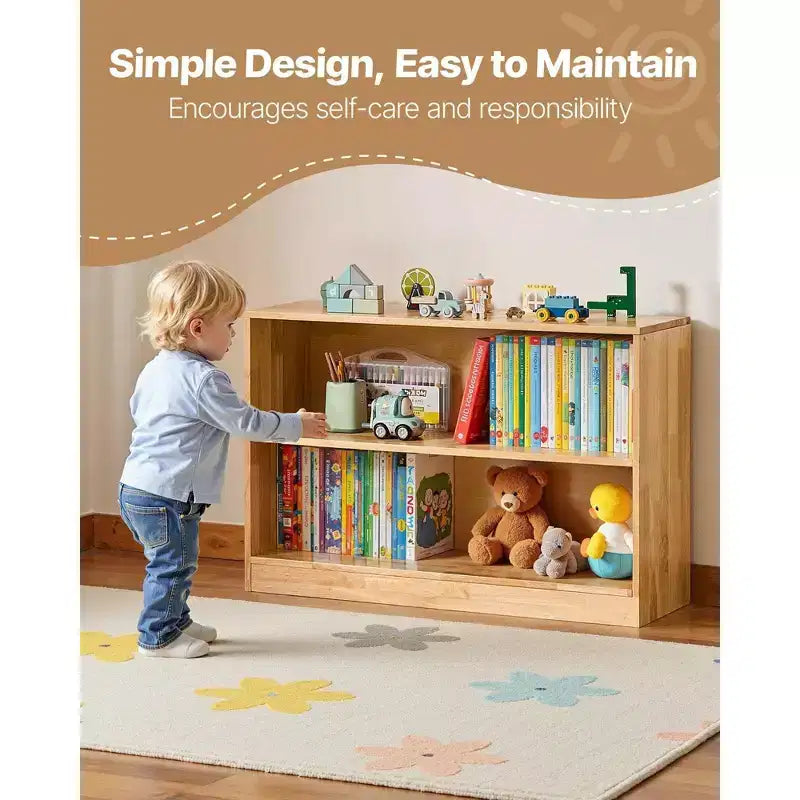 35 Libreria Montessori a 2 Livelli con Contenitore Giocattoli per Camera da Letto, Asilo Nido, Soggiorno, Ingresso, Scuola Materna, Marrone