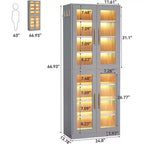 Scarpiera verticale a 8 livelli con illuminazione LED integrata e ante, scarpiera con ganci per ingresso, soggiorno, camera da letto, grigia