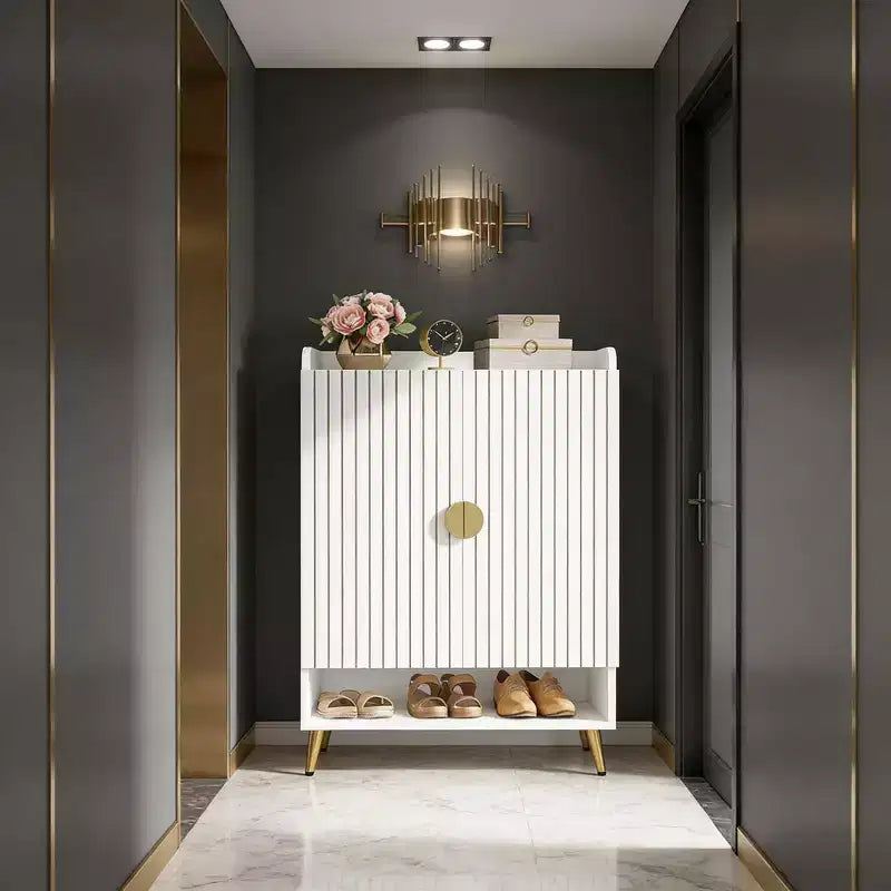 Scarpiera da 71 cm, scarpiera moderna, sette ripiani con ripiani regolabili, finitura effetto legno, design con porta girevole, bianca