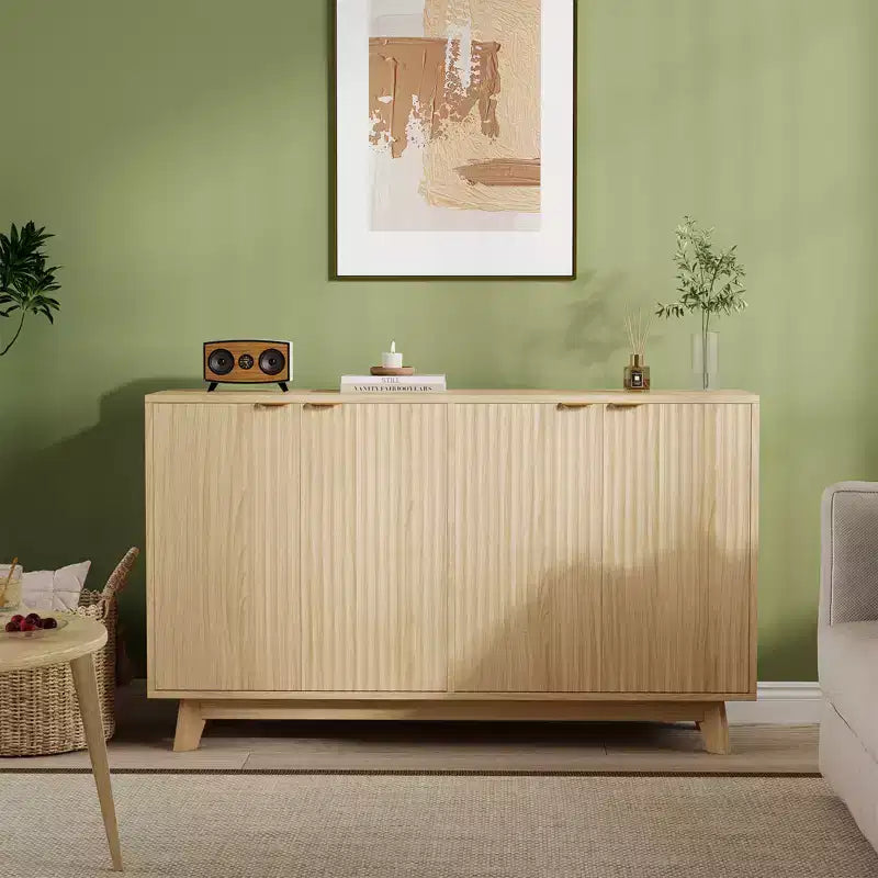55.1 Sideboard Buffet Cabinet with Storage, Modern Fluted Accent Credenza with Doors & Adjustable Shelves, Wood Coffee Table for Living Room