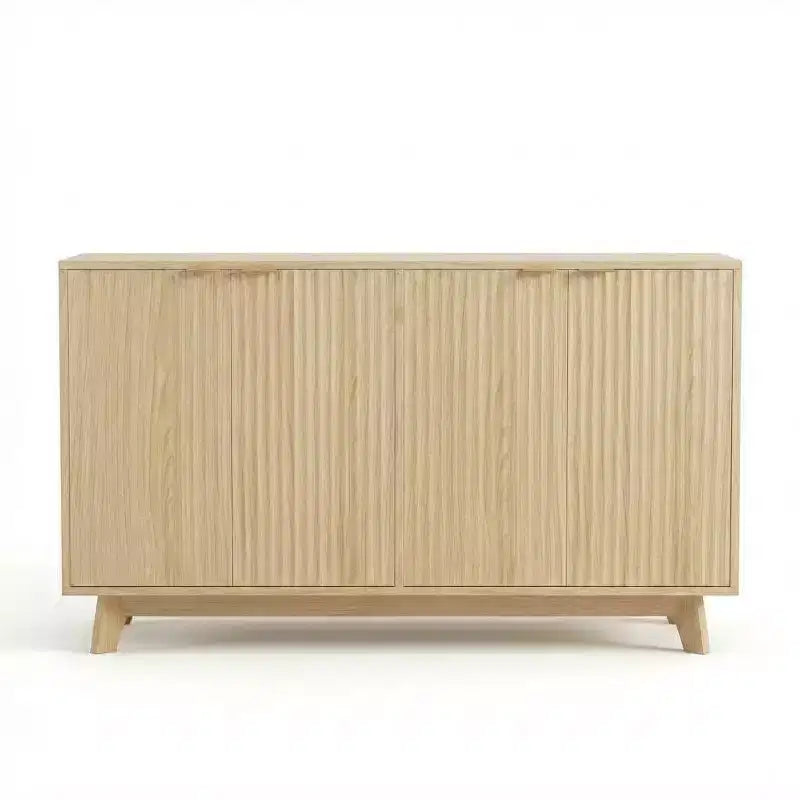 55.1 Mobile Credenza Madia con Ante e Ripiani Regolabili, Credenza Moderna a Scanalature con Spazio di Archiviazione, Tavolino da Caffè in Legno per Soggiorno