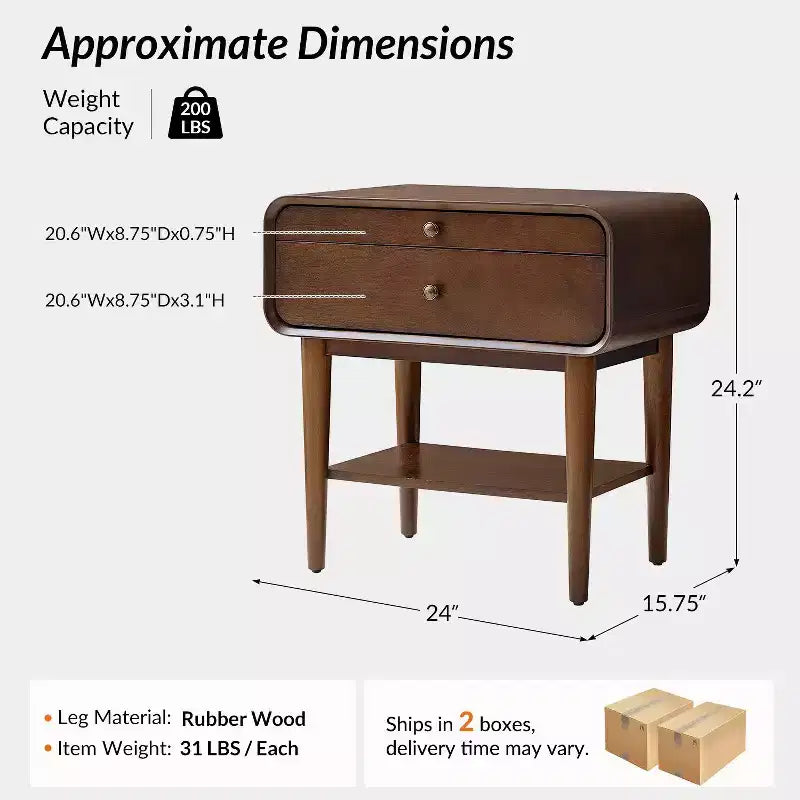 Tavolino con 2 cassetti e caricatore integrato, altezza 61 cm